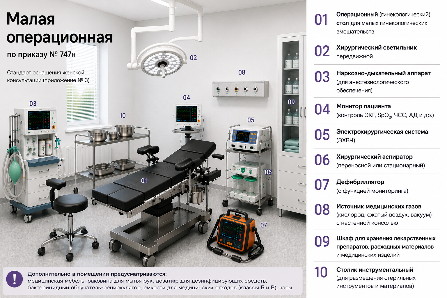 Cтандарт оснащения малой операционной в женских консультациях в соответствии с Приказом Минздрава № 747н